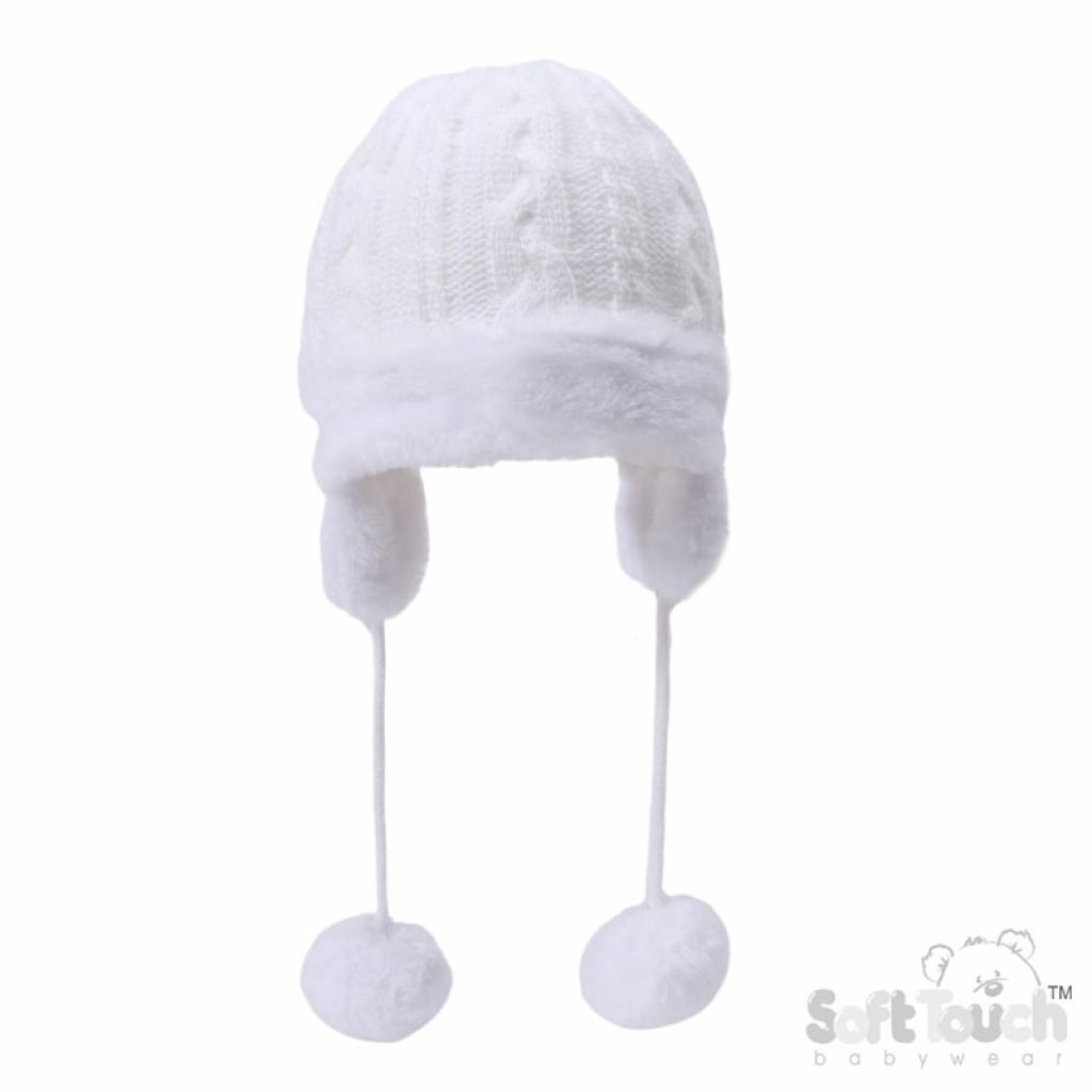 Soft Touch   STH680-W Cable hat with fur and ear flaps (Nb-6 months)