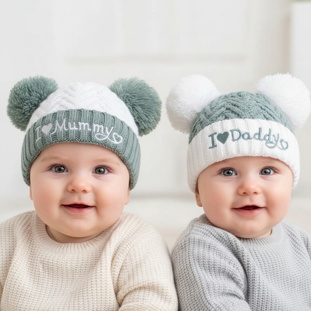 Soft Touch 4H682-SG 5023797318900 STH682-Sg Sage Mummy & Daddy Pom Pom hat (NB-12 months)