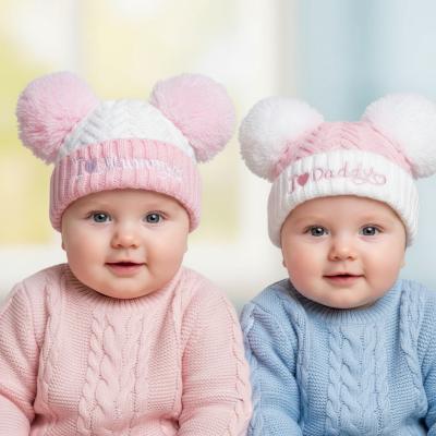 STH682-P  Pink Mummy & Daddy Pom Pom hat  (NB-12 months)
