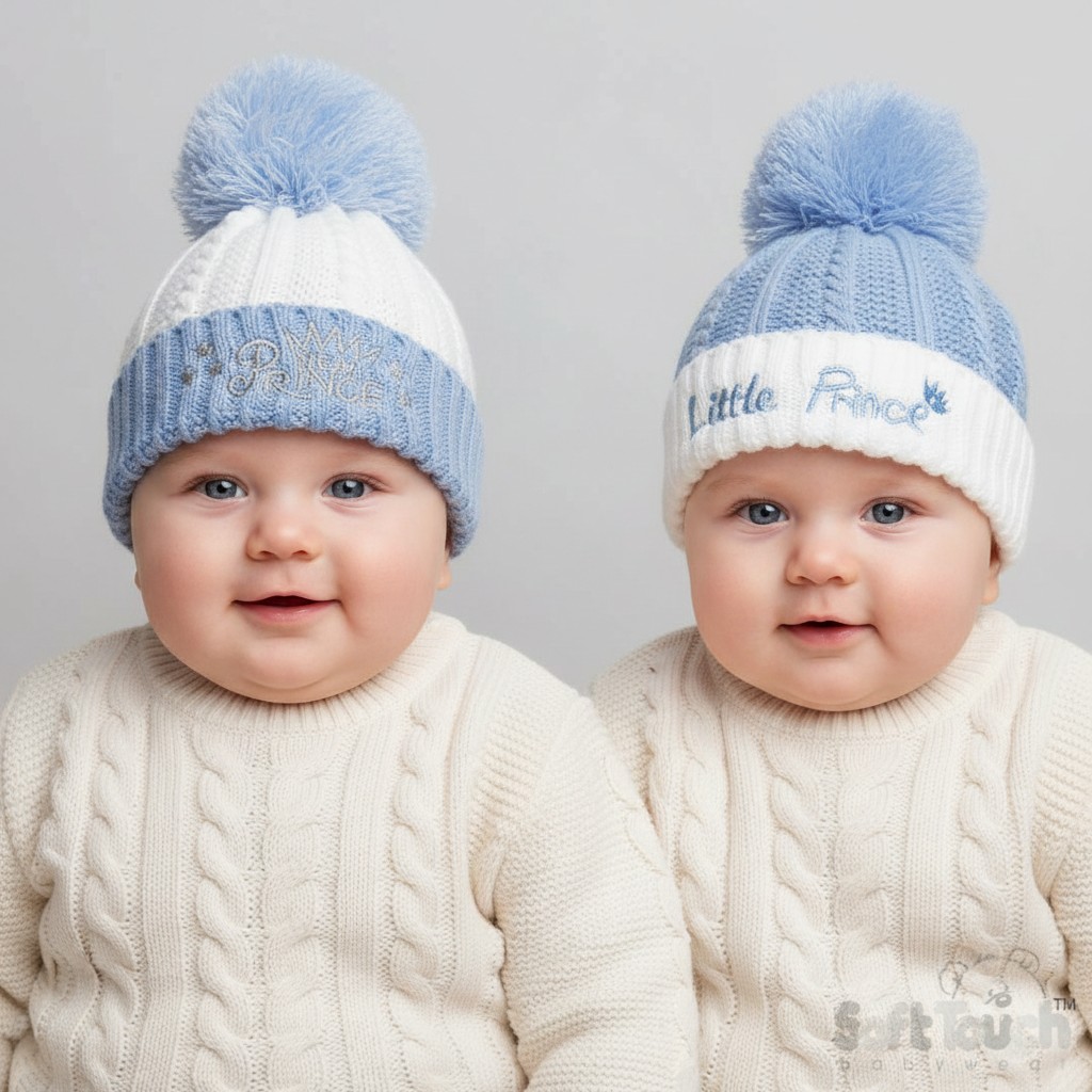 Soft Touch 4H684-B 5023797313639 STH684-B Sky Prince Pom Pom hat (NB-12 months)
