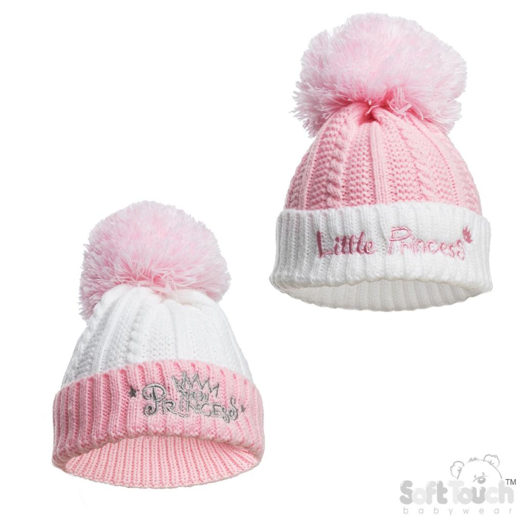 Soft Touch 4H684-P 5023797313639 STH684-P Pink Princess  Pom Pom hat (NB-12 months)