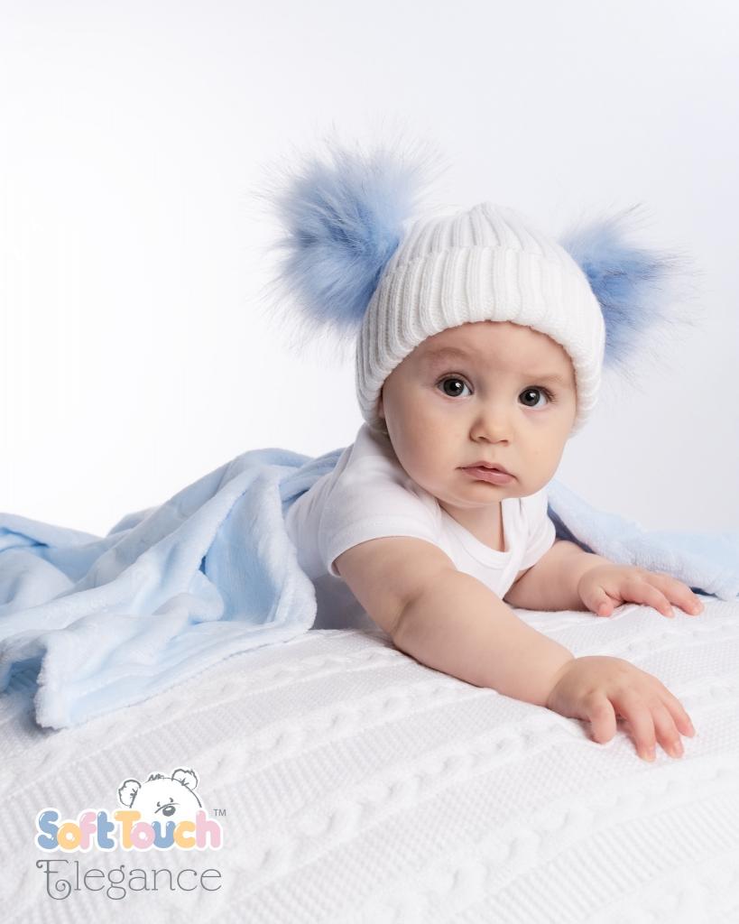 Soft Touch 4H688-B 5023797313684 STH688-B Blue Furry Pom Pom hat (NB-12 months)