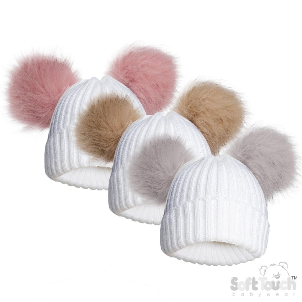 Soft Touch 4H688 5023797313677 STH688-COL Assorted Furry Pom Pom hat (NB-12 months)