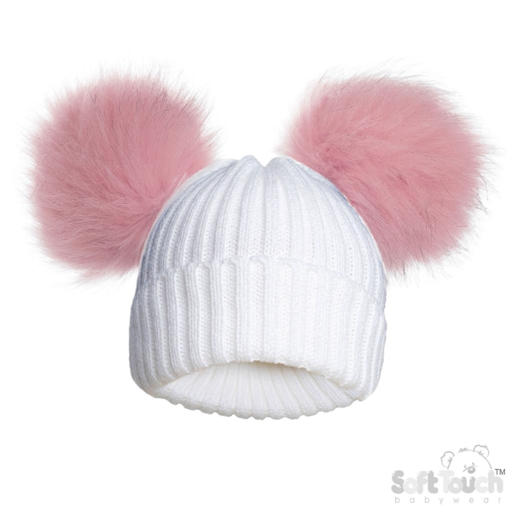 Soft Touch 4H688 5023797313691 STH688-P Pink Furry Pom Pom hat (NB-12 months)