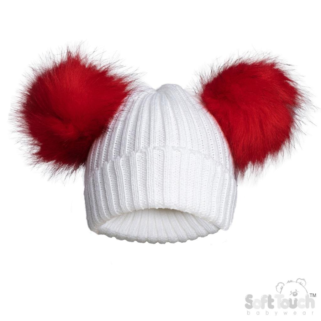 Soft Touch 4H688 5023797313714 STH688-R Red Furry Pom Pom hat (NB-12 months)