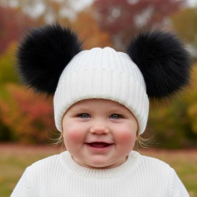 STH688N  Navy Furry Pom Pom hat  (NB-12 months)