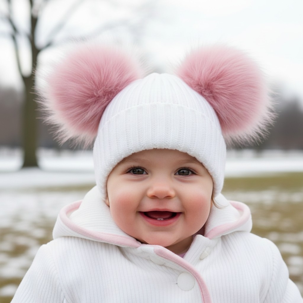 Soft Touch 4H688 5023797313691 STH688P Pink Furry Pom Pom hat (NB-12 months)