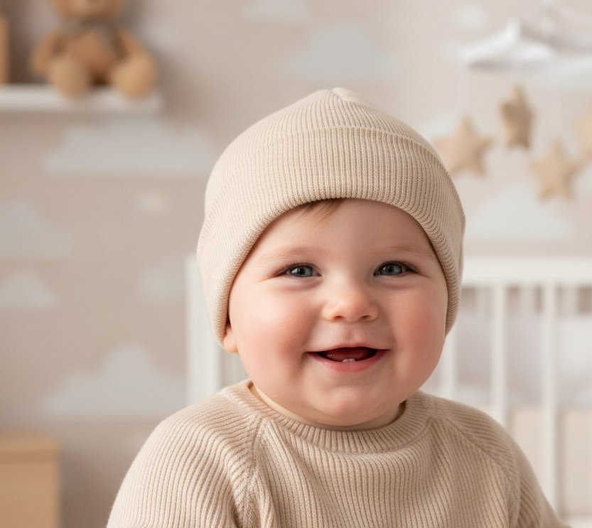 Soft Touch 4H704-C-B 5023797313851 STH704-C-Bi Cotton Beanie Hat Biscuit(Newborn-12 months)