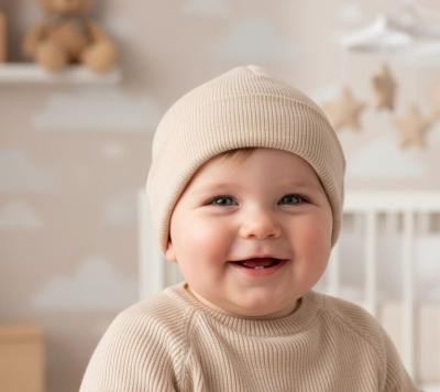 STH704-C-Bi  Cotton Beanie Hat Biscuit (Newborn-12 months)