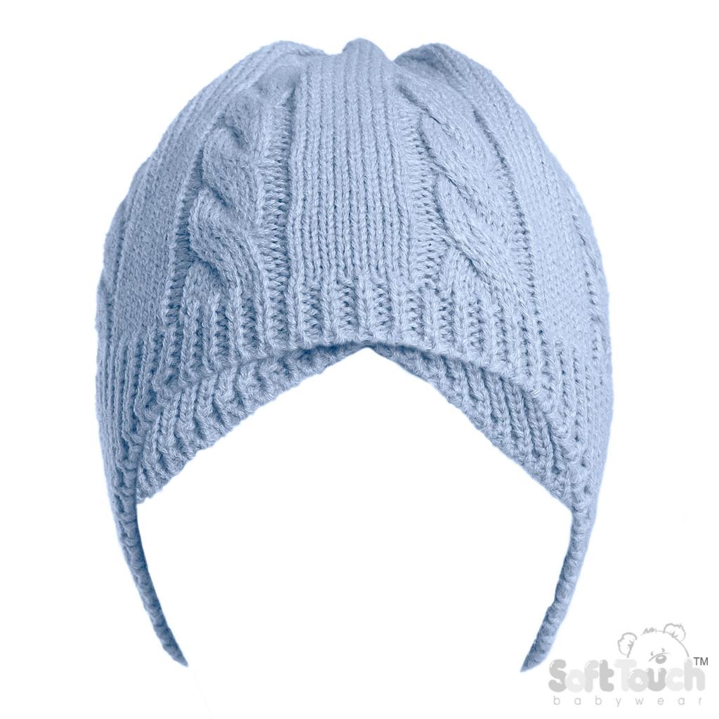 Soft Touch H706-B 5023797313974 STH706-B Blue Cable knit Hat with ear cover(Newborn -12 months)
