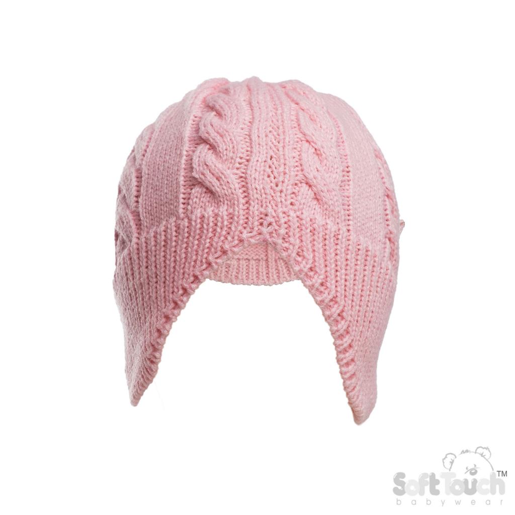 Soft Touch H706-G 5023797313967 STH706-P Pink Cable knit Hat with ear cover(Newborn -12 months)