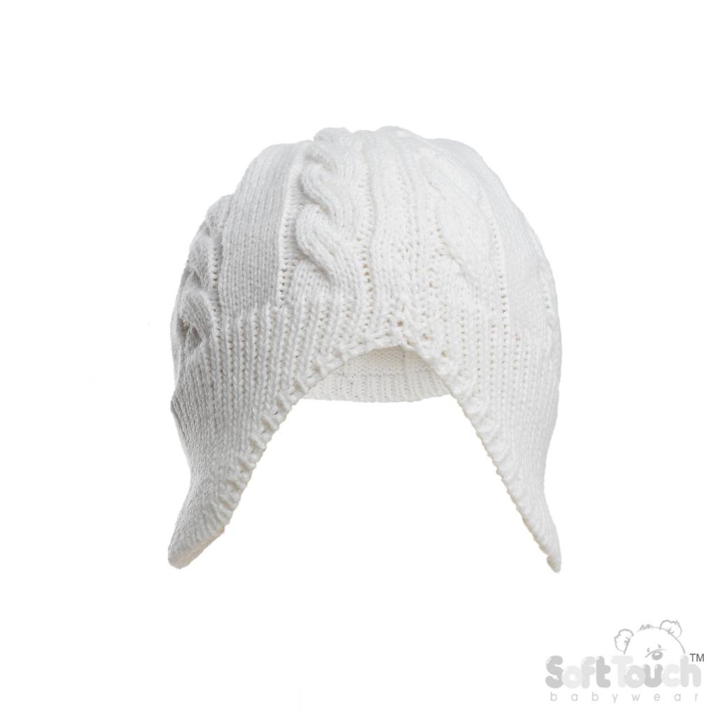 Soft Touch H706-W 5023797313950 STH706-W White Cable knit Hat with ear cover(Newborn -12 months)