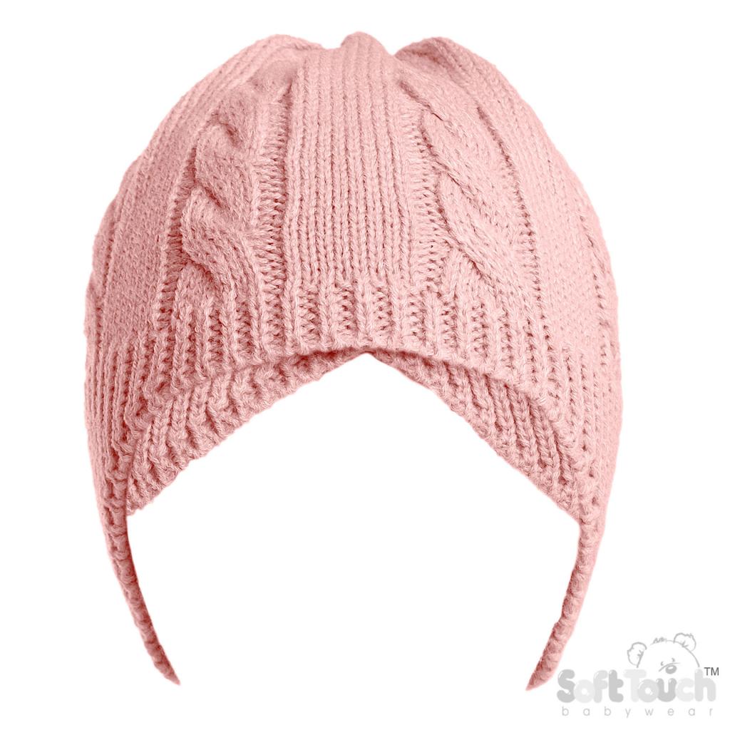 Soft Touch H706-G 5023797313967 STH706-p Pink Cable knit Hat with ear cover(Newborn -12 months)