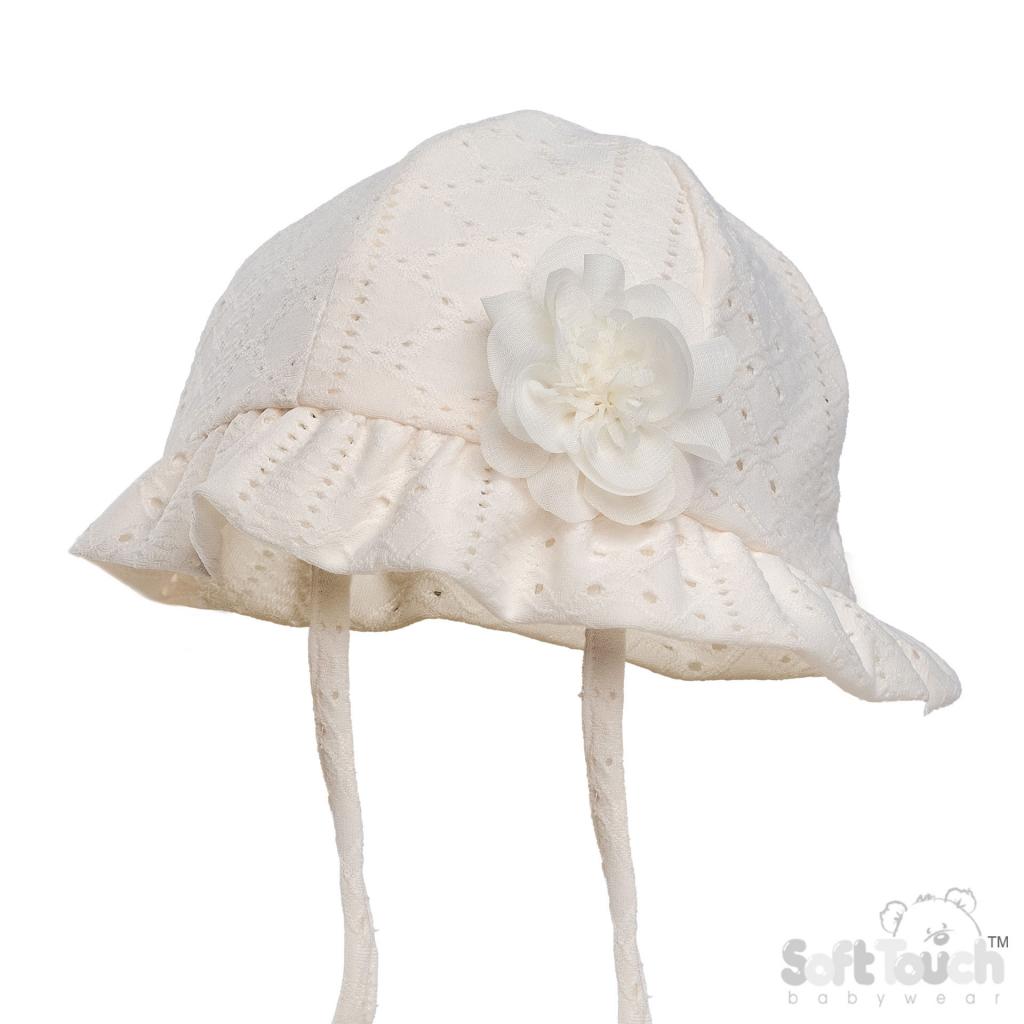 Soft Touch 4H80-C 5023797314681 STH80-C Cream Broderie Anglaise Flower Hat (0-24 months)