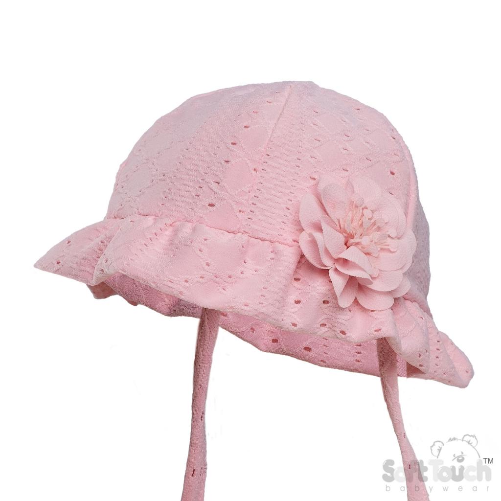 Soft Touch 4H80-P 5023797314698 STH80-P Pink Broderie Anglaise Flower Hat (0-24 months)