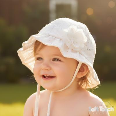 STH80C  Cream Broderie Anglaise Flower Hat  (0-24 months)