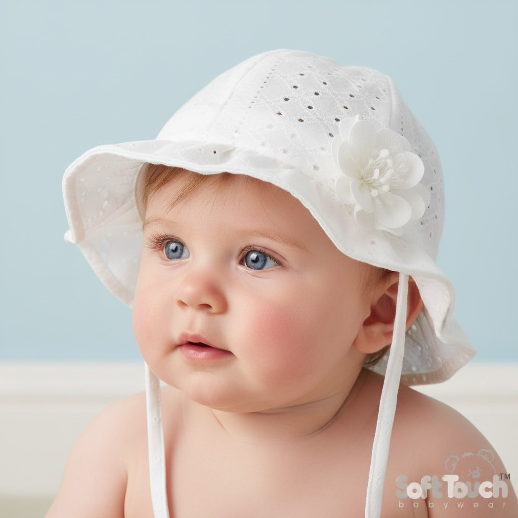 Soft Touch 4H80-W 5023797314704 STH80W White Broderie Anglaise Flower Hat (0-24 months)