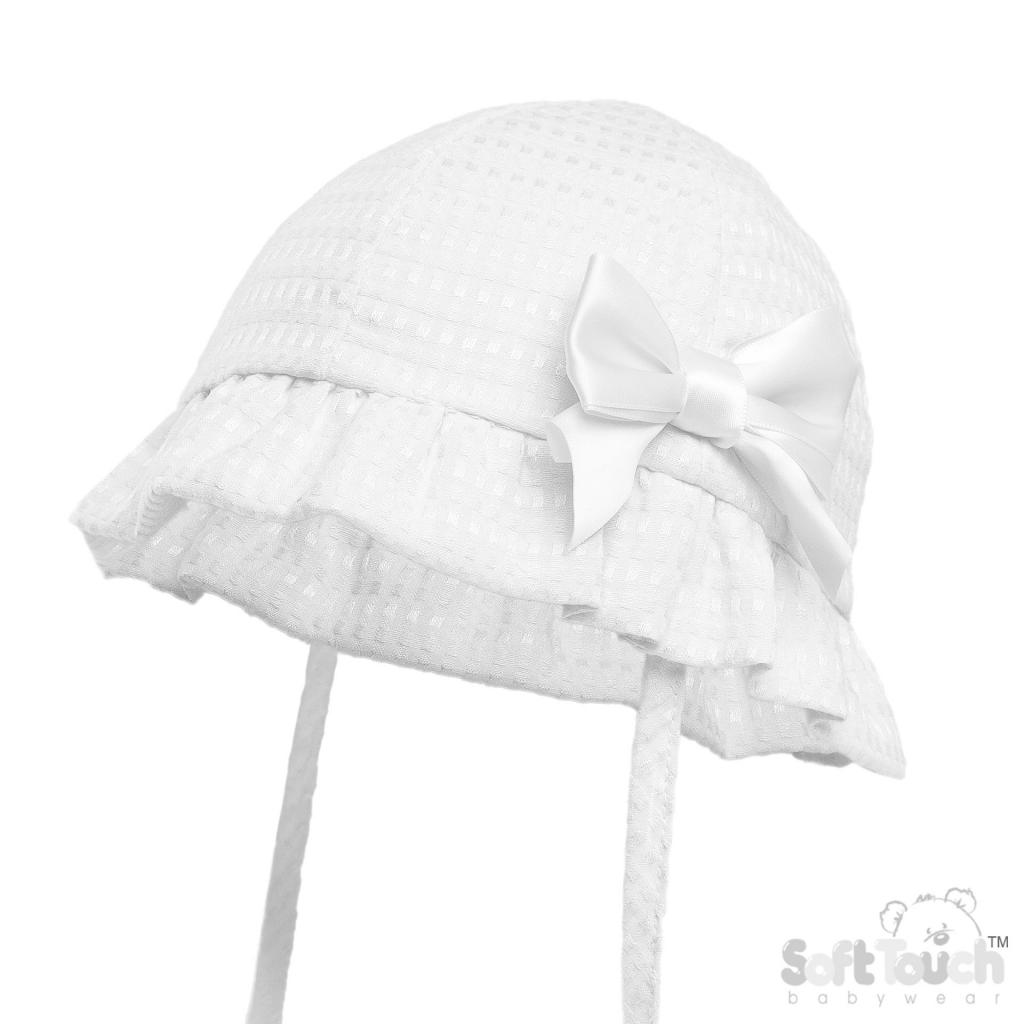 Soft Touch 4H82-W 5023797314735 STH82-W White Checked Bow Hat (0-24 months)