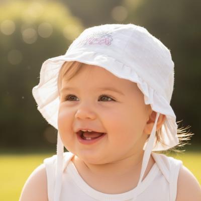 STH84W  White Dotty Hat "Princess"  (0-24 months)