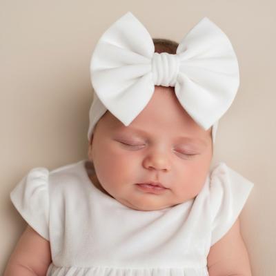STHB114-W  White  Velour Headband with Bow 