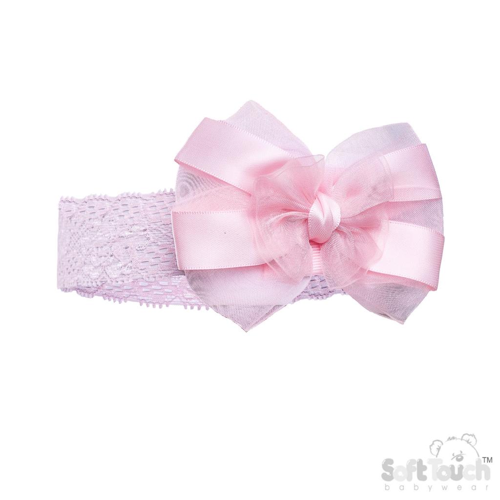 Soft Touch 4HB116-P 5023797314810 STHB116-P Pink Lace Headband with Bow