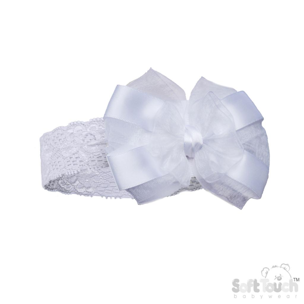 Soft Touch 4HB116-W 5023797314827 STHB116-W White Lace Headband with Bow