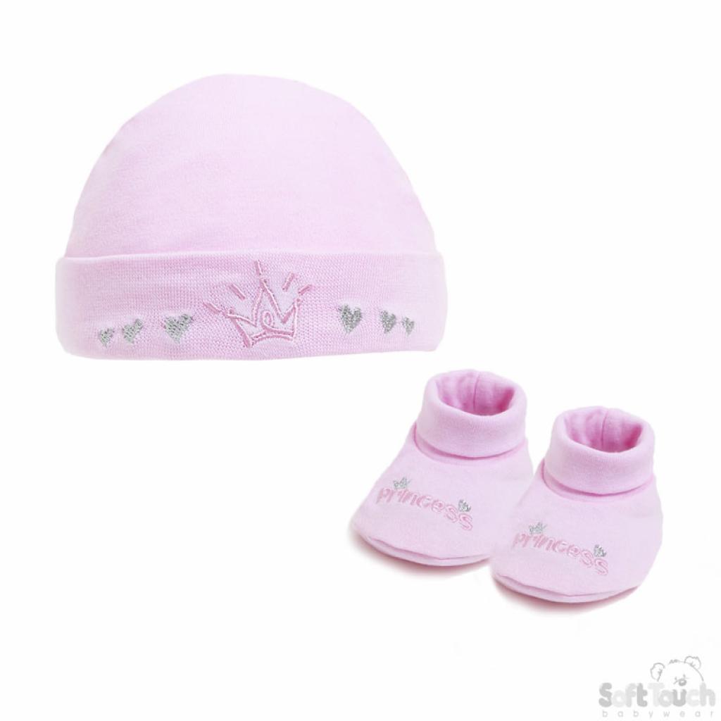 Soft Touch  5023797303944 STHB15-P Princess Hat and Bootee set (NB - 3 months)