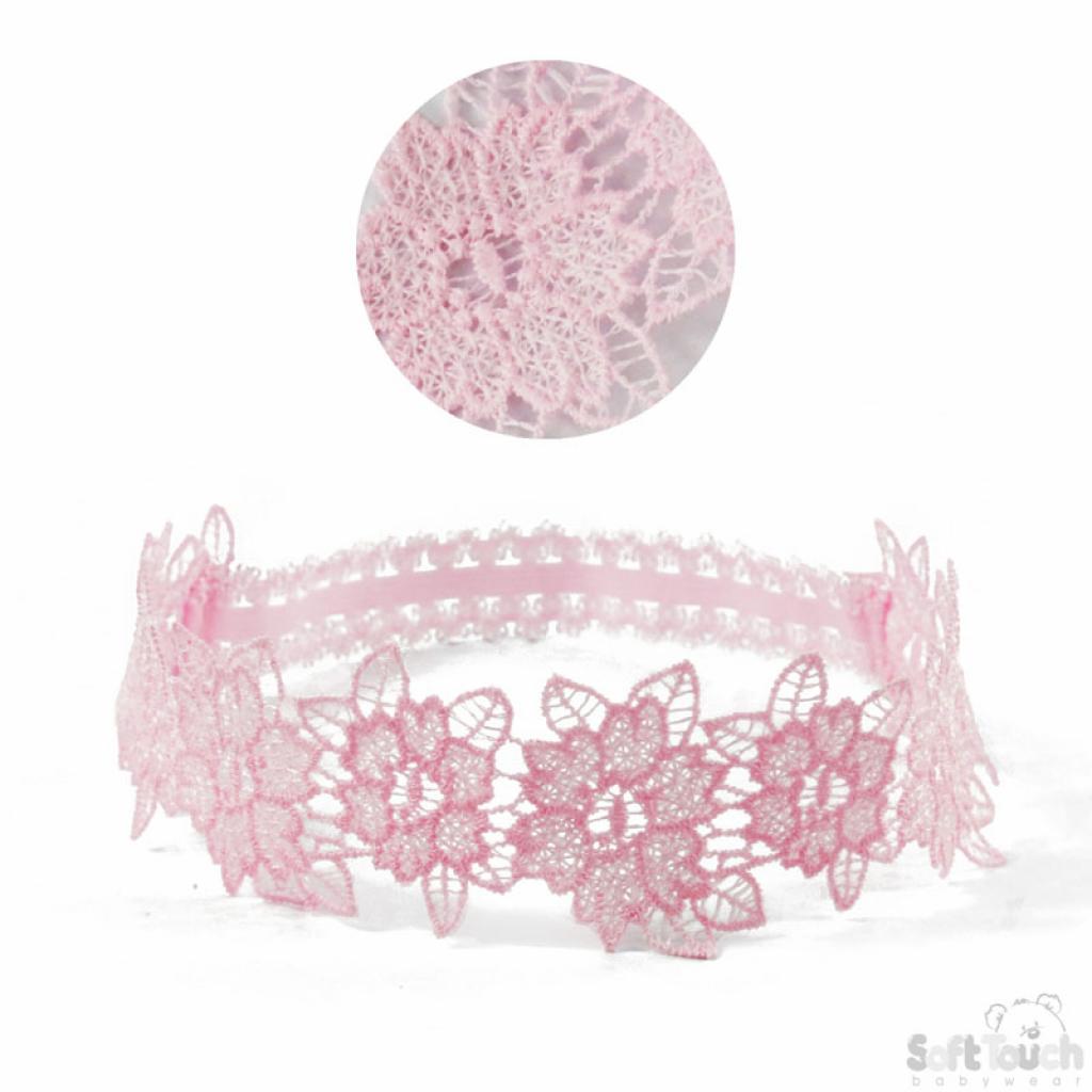 Soft Touch 4HB97-P 5023797309571 STHB97-P Pink Flower Lace Headband (0-12 months)