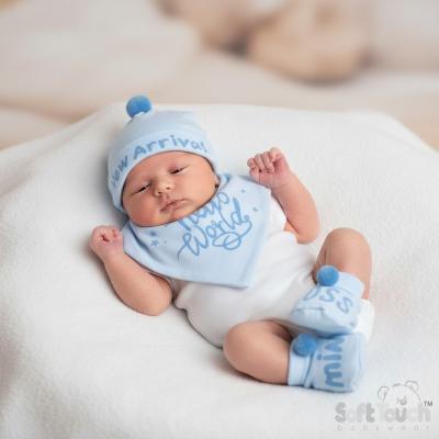 STHBB254B  Organza gift Hat & Bootee Pom Pom Set (NB - 3m)