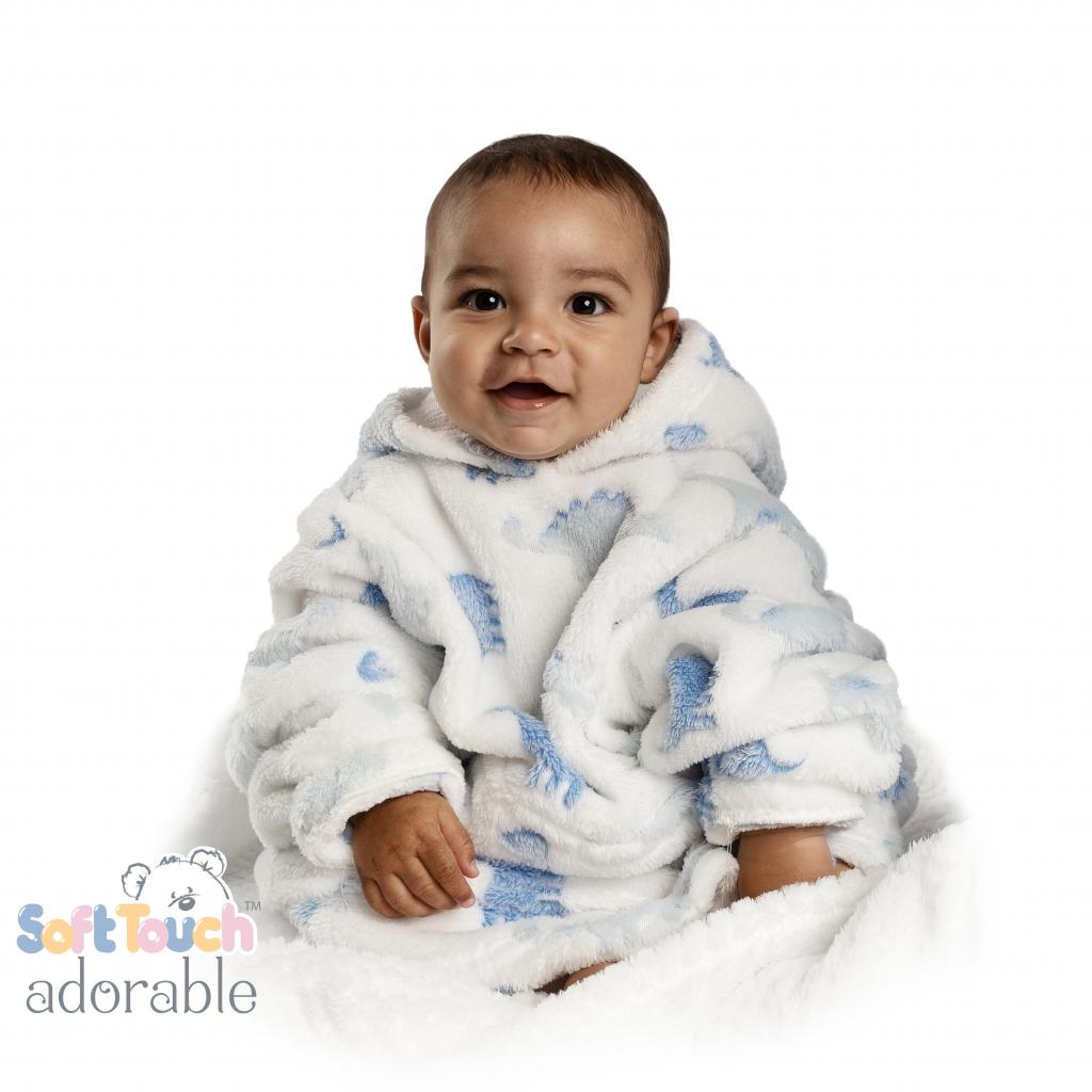 Soft Touch  5023797314407 STHD112-W White Dinosaur Hoodies (6-36 months)