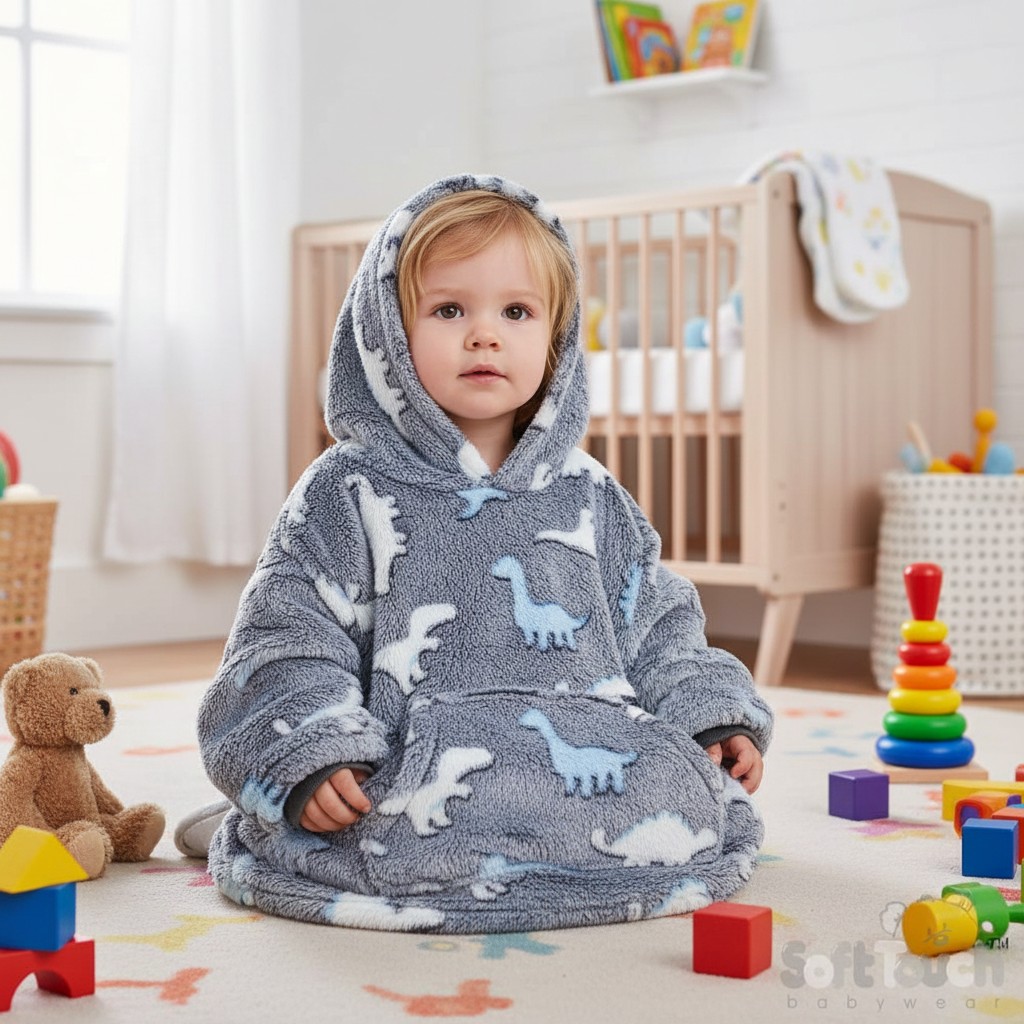 Soft Touch  5023797314414 STHD112-B Blue Dinosaur Hoodies (6-36 months)
