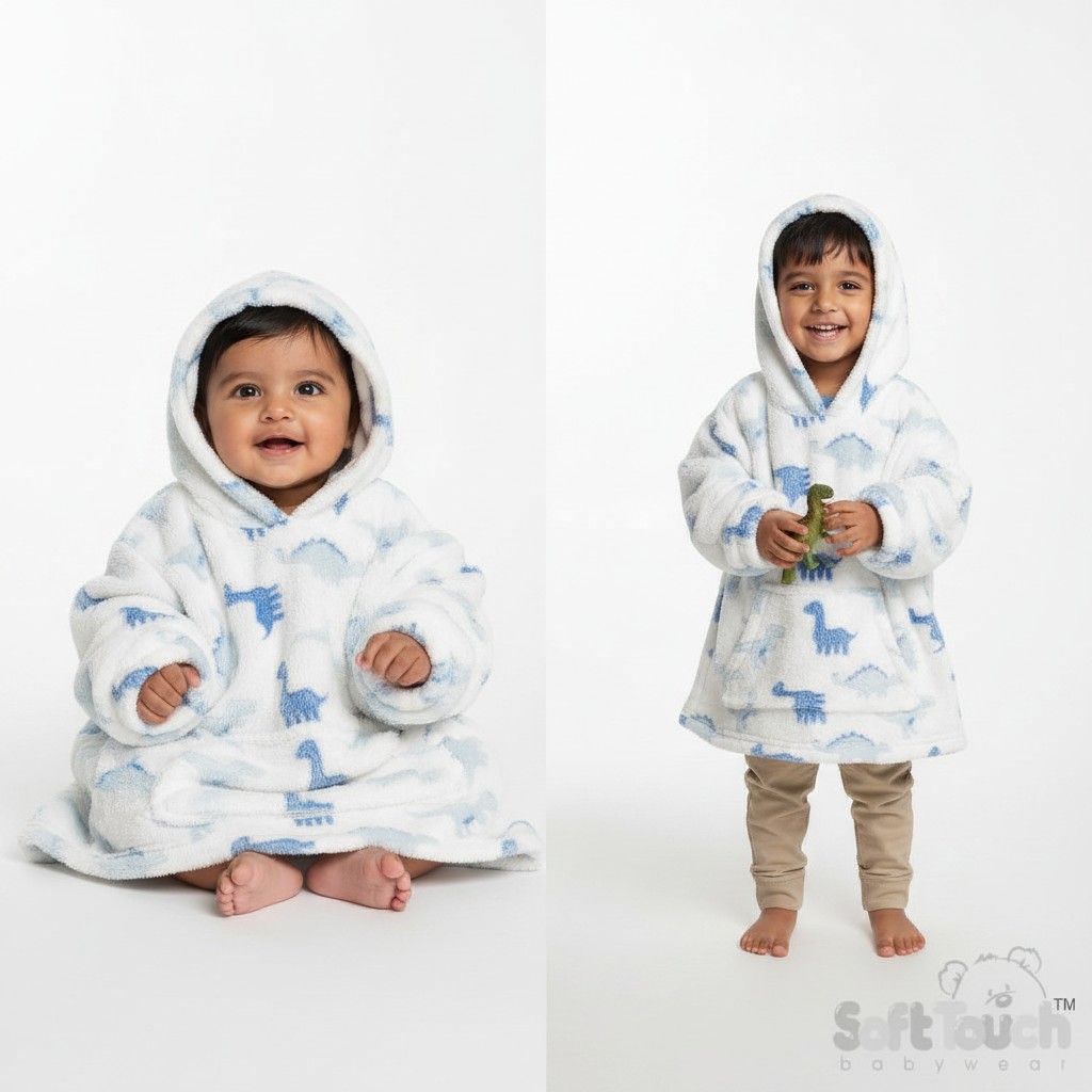 Soft Touch  5023797314407 STHD112W White Dinosaur Hoodies (6-36 months)