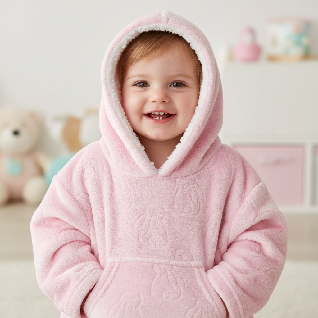 Soft Touch 4HD305-P-6-24 5023797318634 STHD305-P-6-24 Pink Bunny Embossed Hoodies (6-24 months)