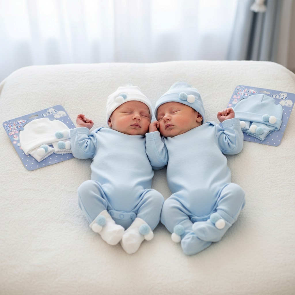 Soft Touch 4hs106-b 5023797305498 STHS106B Pom Pom Hat and Sock Set (Newborn - 6months)