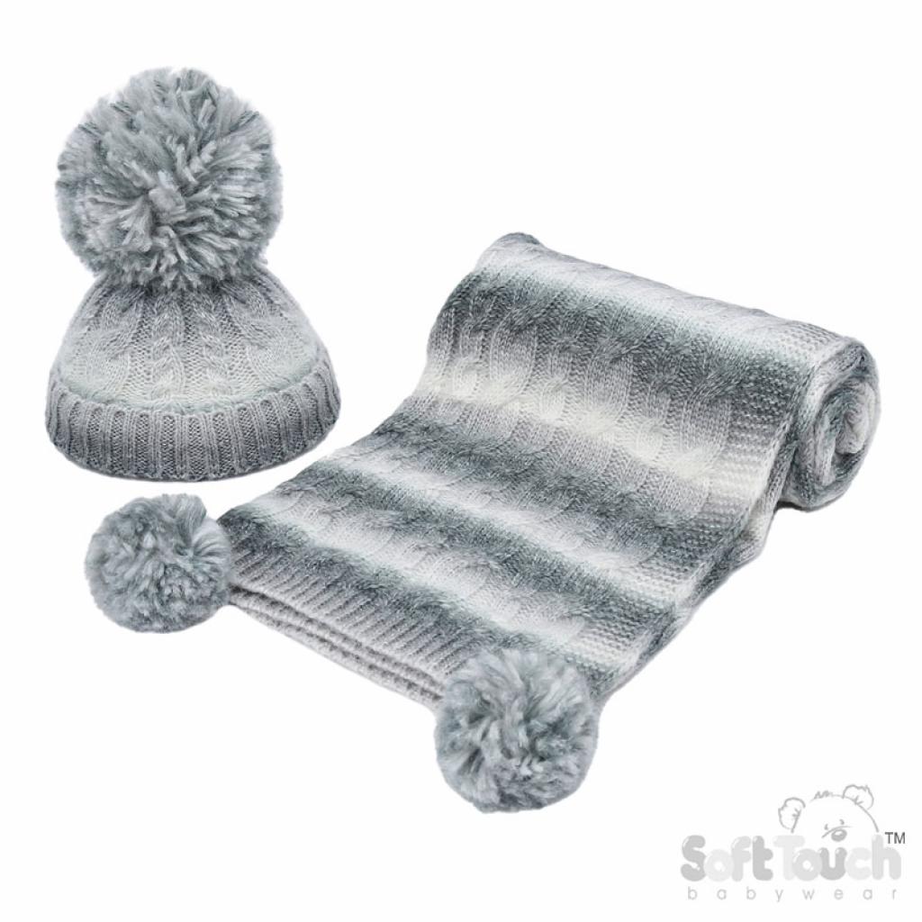 Soft Touch   STHW05-G Grey Cable hat and wrap set (Nb-12)