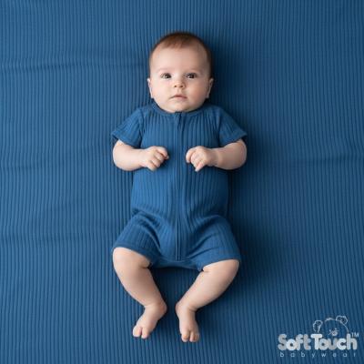 STJS4600-Az  Azure Blue Ribbed Jumpsuit  ( Newborn - 3 months)