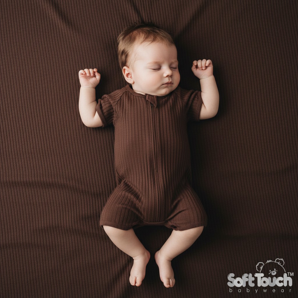 Soft Touch 4JS4600-CH-0-3 5023797202025 STJS4600-Ch Chocolate  Ribbed Jumpsuit ( Newborn - 3 months)