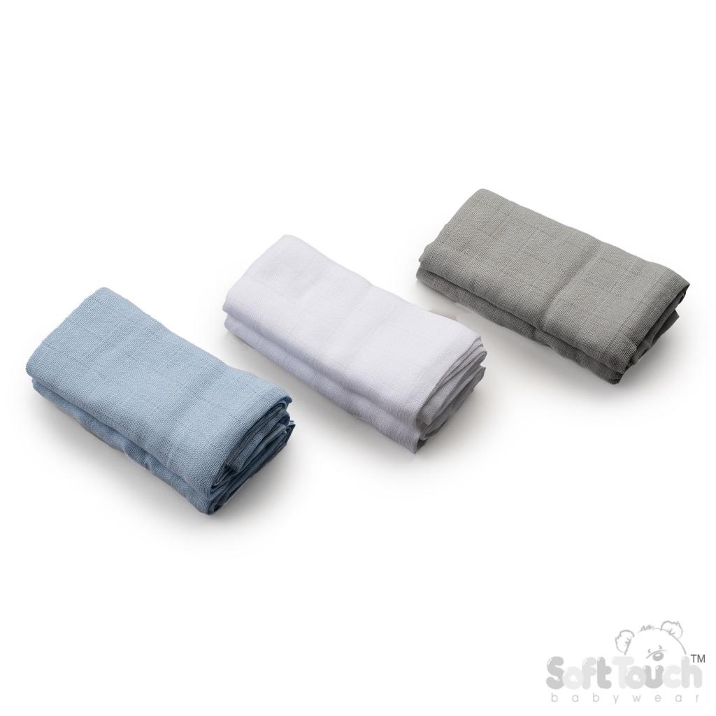 Soft Touch 4MS11 25023797313282 STMS11-B Blue and Grey Six pack of muslins