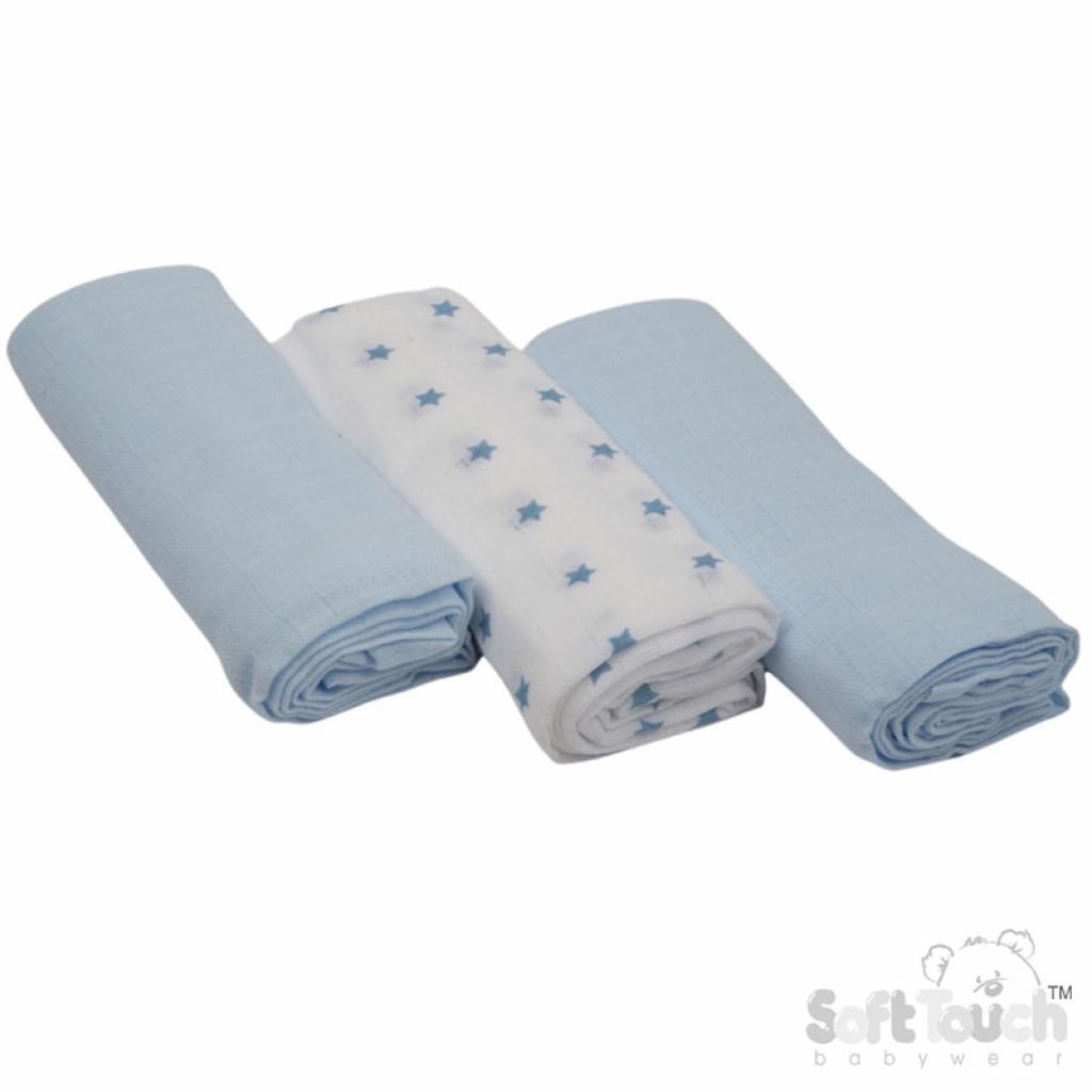 Soft Touch   STMS13-B 3 Pack Blue Deluxe Super Soft Muslin
