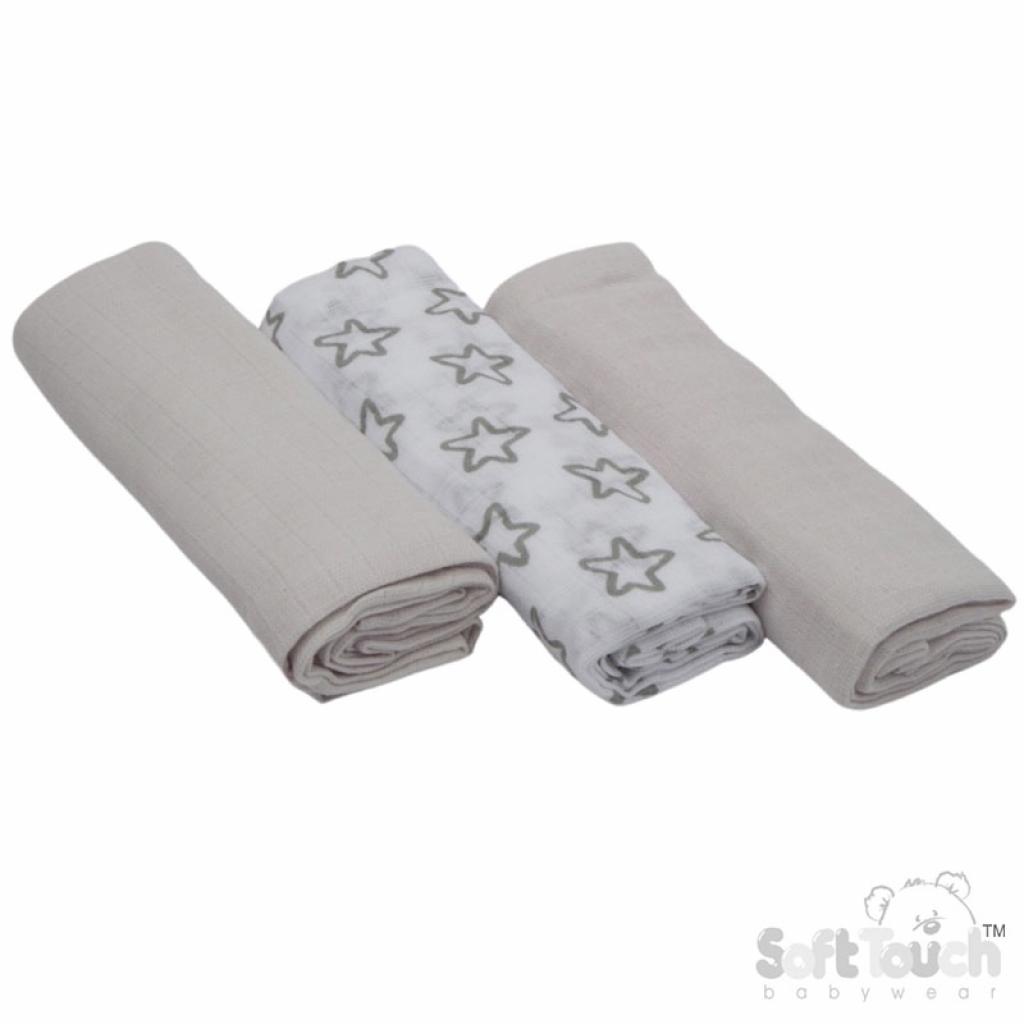Soft Touch  * STMS13-G 3 Pack Grey Deluxe Super Soft Muslin