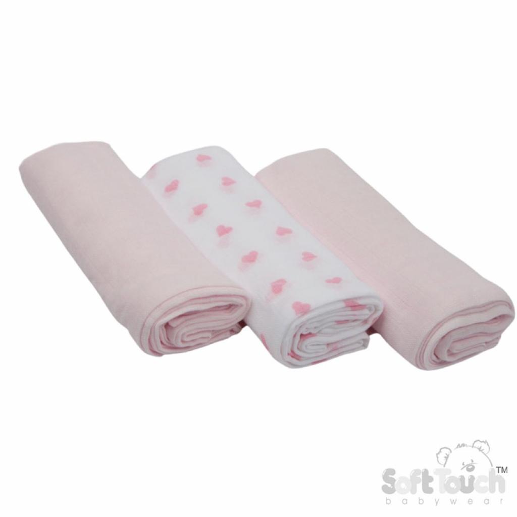 Soft Touch   STMS13-P 3 Pack Pink Deluxe Super Soft Muslin