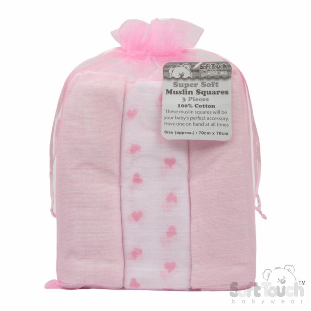 Soft Touch 4MS13-P 5023797312069 STMS13-Pi 3 Pack Pink Deluxe Super Soft Muslin