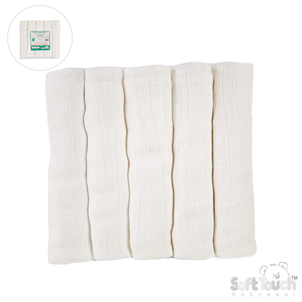 Soft Touch 4MS14-W 5023797314575 STMS14-W Five Pack of White Muslins