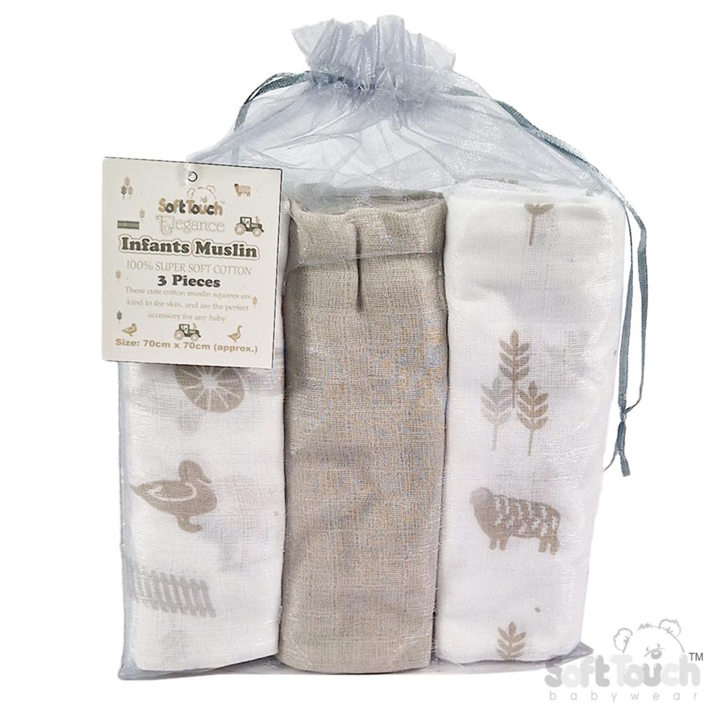 Soft Touch 4MS15-COF 5023797314988 STMS15-CO Three pack Deluxe Coffee Muslins in a net bag