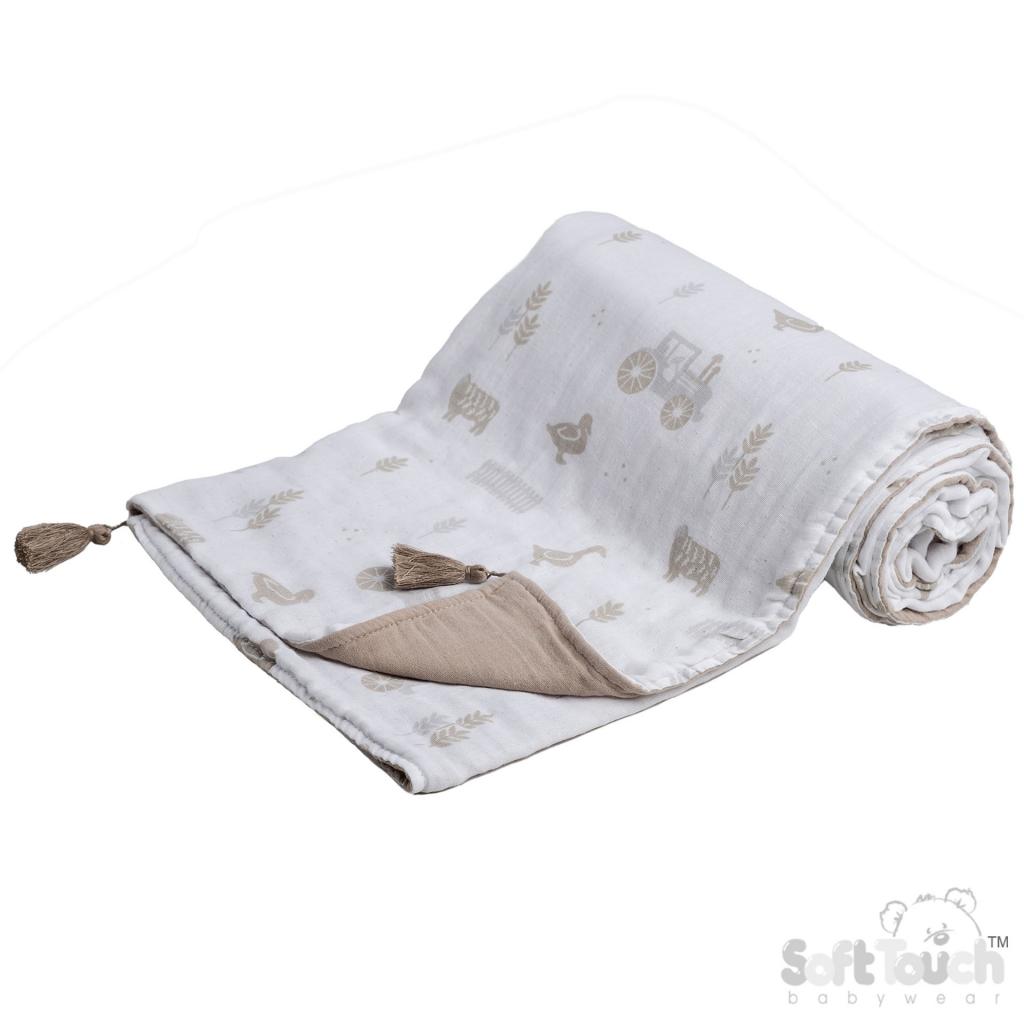 Soft Touch 4MS500-COF 5023797315022 STMS500-CO Coffee Double muslin large padded wrap with tassels