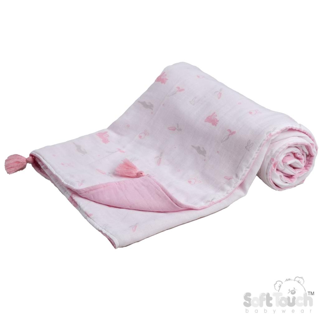 Soft Touch 4MS500-P 5023797315008 STMS500-P Pink Double muslin large padded wrap with tassels