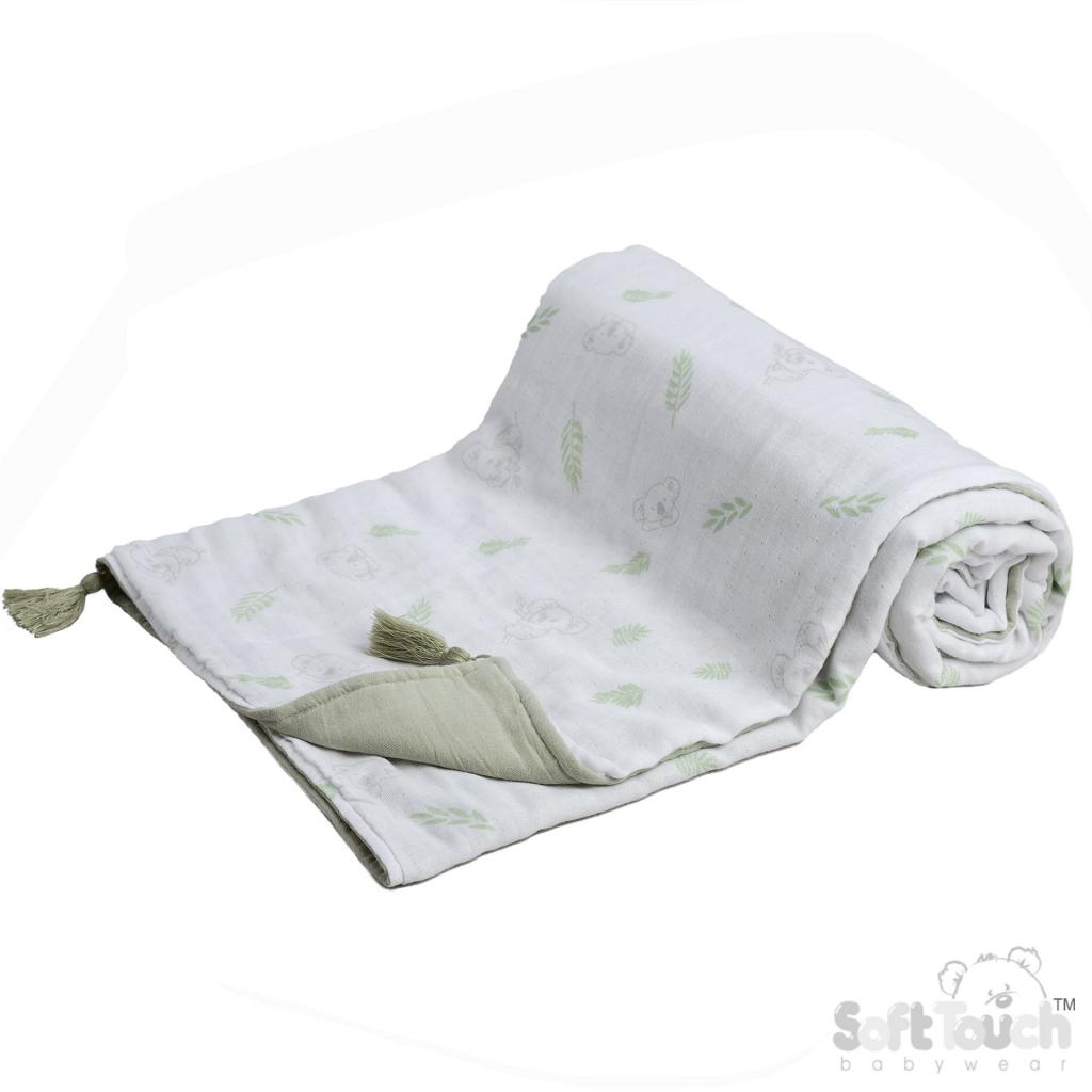 Soft Touch 4MS500-SG 5023797315039 STMS500-Sg Sage Double muslin large padded wrap with tassels
