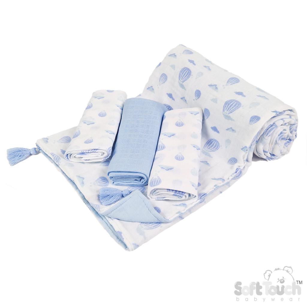 Soft Touch 4MS501-B 5023797315046 STMS501-B Sky Muslin padded wrap and cloths