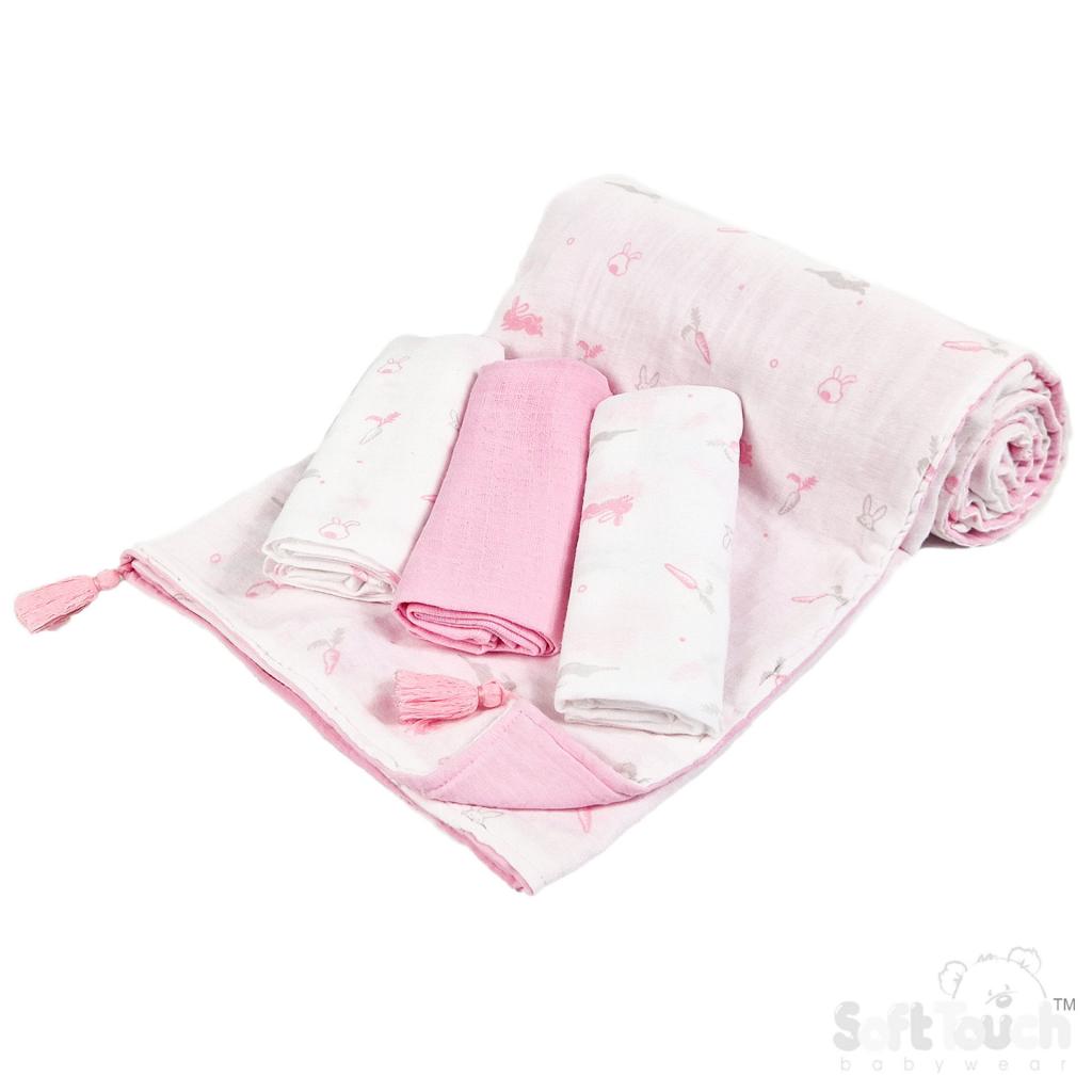 Soft Touch 4MS501-P 5023797315053 STMS501-P Pink  Muslin padded wrap and cloths