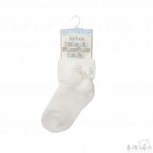 Soft Touch 4S10-W-6-12 5023797401596 STS10-W-6-12 White Diamond Pom Pom Socks (6-12 months)1doz